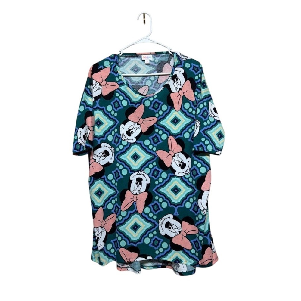 LuLaRoe Disney Minnie Mouse V Neck Short Sleeve Tunic Green M Casual Fun‎ Womens